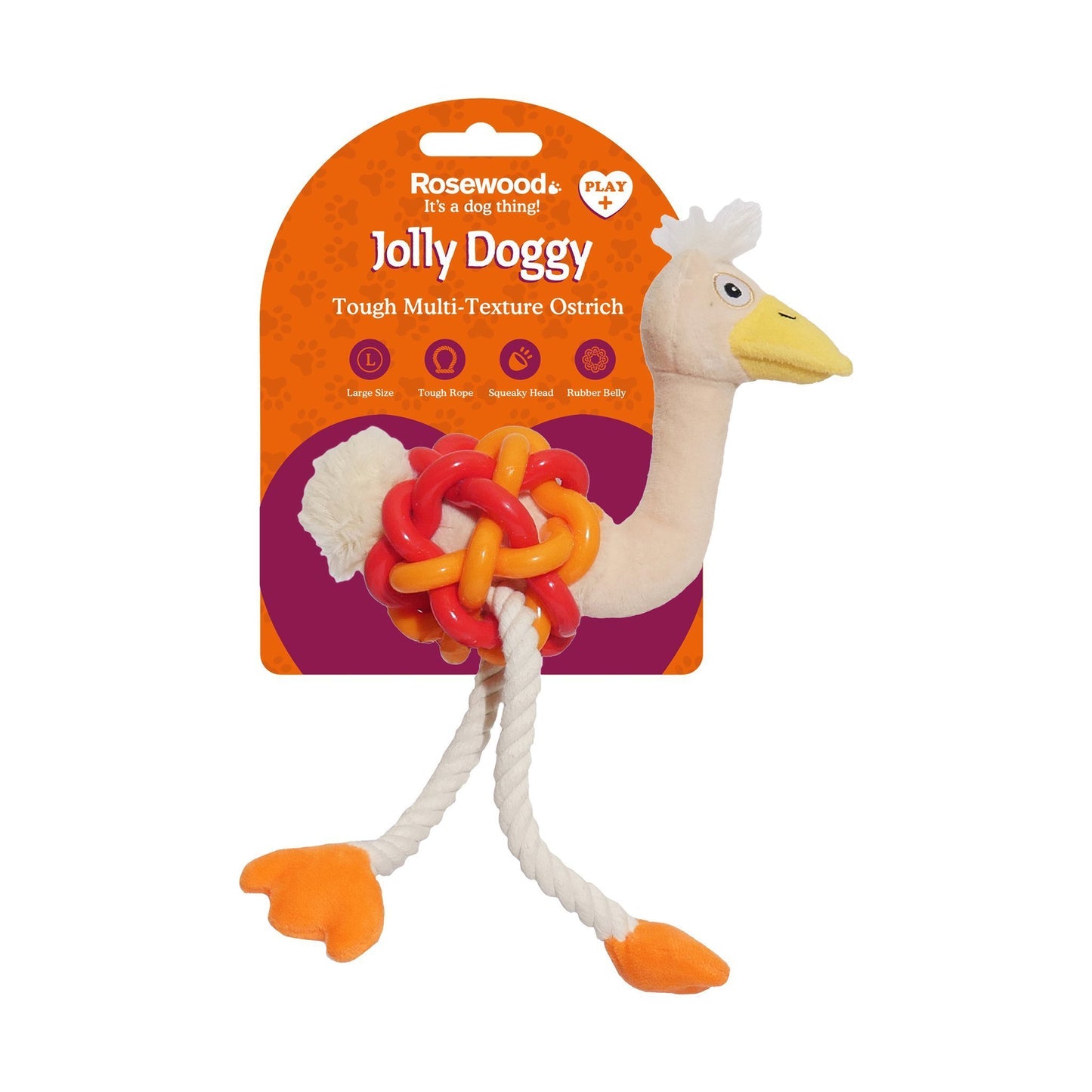 Jolly Doggy Tough Multi-Texture Ostrich - Squeaker Toys