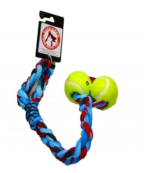 Supa Chew 100% Cotton Sling Rope Toy with 2 Balls - Rope Toys