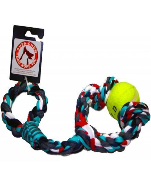 Supa Chew 100% Cotton Sling Rope Toy with 2 Knots & 1 Ball - Rope Toys